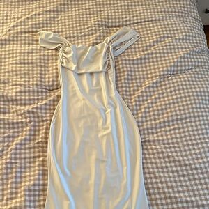 Windsor Cream Strapless Satin Fold-Detail Dress